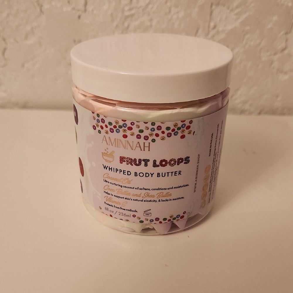 AMINNAH Fruit Loops Whipped Body Butter - Cream, Pastel Pink & Pastel Purple